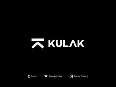 the logo for kulakk is shown in black and white, with an arrow pointing up