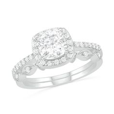 a cushion cut diamond engagement ring set