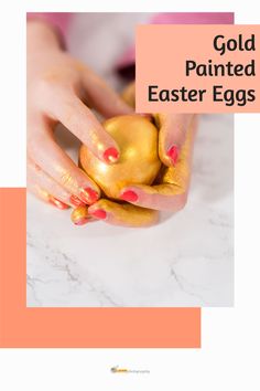 gold painted easter eggs with pink and white nail polish