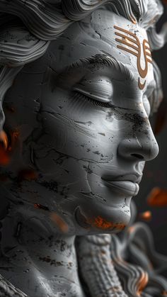 a digital painting of a woman's face with fire coming out of her eyes