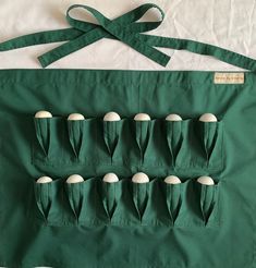 a green bag with eight eggs in it