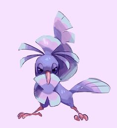 a cartoon bird with blue feathers and purple wings