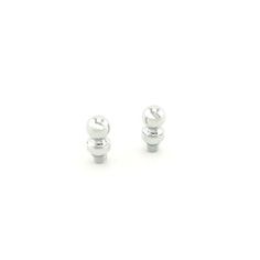 two silver colored screws on a white background