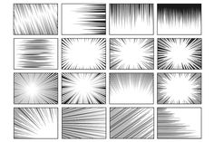 a set of nine different lines that are drawn in black and white, each with an interesting