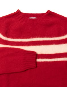 Shaggy Dog Sweater Red Chest Stripe - Trim Fit | J.PRESS - Pennant Label – J. PRESS Knitted Vintage Sweater, Cozy Sweater Aesthetic, Shaggy Dog, Red Clothing, J Press, Autumn Knitwear, Striped Knitted Sweater, Striped Knit Sweater