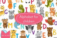 the alphabet for children with different animals and letters on it's back side, including one