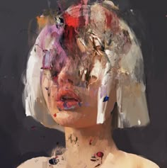 an abstract painting of a woman's face and neck