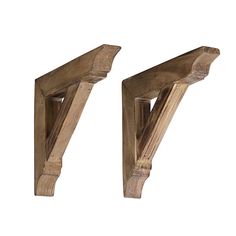 two wooden brackets are shown on a white background