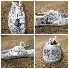 Diy Alice In Wonderland, Plain White Shoes, Alice In Wonderland Shoes, Painted Vans, Painted Sneakers, Shoe Designs, Tree Home