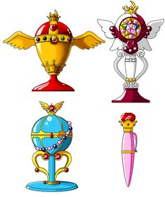 an image of different types of objects in the style of cartoon characters on a white background