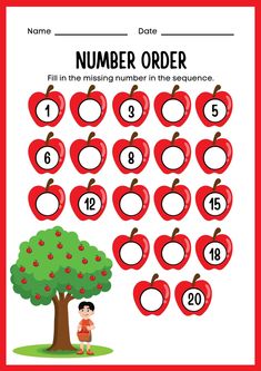 an apple themed number order game for kids