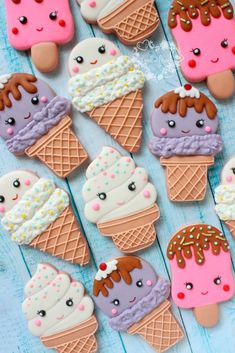 some ice cream cookies with different designs on them