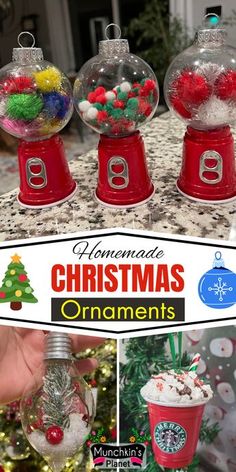 homemade christmas ornaments in glass balls and snow globes