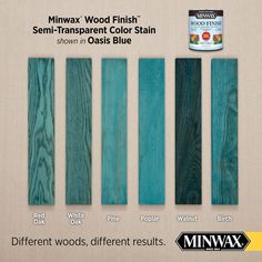 four different colors of wood with the words minwax wood finish semi - transparent