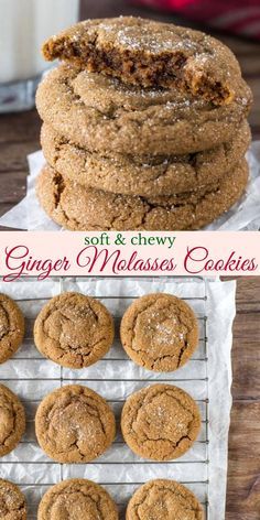 soft and chewy ginger molasses cookies are stacked on top of each other