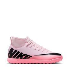 a pink and black sneaker with the word nike written on the upper part of the shoe