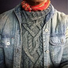 cable knit Boho Men Style, Mens Fashion Country, Bandana Styles, Mens Fashion Rugged, Rugged Style, Heritage Fashion, Mode Inspo, Menswear Inspired