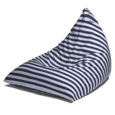 a blue and white striped bean bag chair