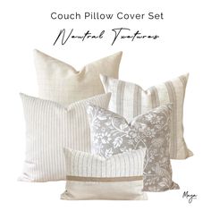 four pillows with different patterns on them and the words couch pillow cover set written below