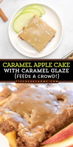 A simple fall dessert featuring a Texas sheet cake! Sweet and moist with a gooey caramel glaze, this Caramel Apple Cake is decadent. This easy fall recipe is also perfect for a crowd! Fall Desserts Easy Simple, Caramel Apple Sheet Cake, Apple Sheet Cake Recipe, Pumpkin Flavored Desserts, Apple Poke Cake, Caramel Apple Cake Recipe, Fall Apple Recipes, Caramel Apple Cake, Caramel Glaze