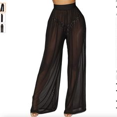 Size Medium, No Tags But Never Worn Swimsuit Coverup Pants, Boho Flare Pants, Celana Fashion, Sheer Pants, Mesh Pants, Sheer Cover Up, Printed Flare Pants, Bohemian Kimono, High Waist Trousers