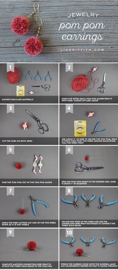 the instructions for making pom pom earrings