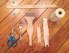 the tools needed to make a wooden doll house include scissors, combs, yarn and thread