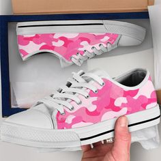 Step out in style with our vibrant pink camouflage canvas shoes! These fun and fashionable sneakers boast a unique camo pattern, blending playful colors with classic design. Durable, comfortable, and perfect for making a statement, these shoes bring a twist to any outfit and are sure to turn heads. Whether you're exploring the city or hanging out with friends, our canvas shoes are the perfect complement to your unique style. Get ready to add a pop of color to your footwear collection! ---------- Pink Canvas Streetwear Shoes, Cheap Pink Lace-up Canvas Shoes, Pink Camouflage Shoes, Camo Converse, Low-top Camouflage Sneakers With Rubber Sole, Camouflage Lace-up Sneakers For Streetwear, Pink Camo Clothes And Stuff, Camo Gifts, Style Converse