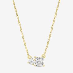 Diamond Clarity: Si2Jewelry Closure: Spring Ring ClaspSetting: ProngStone Cut: Round, PrincessStone Millimeter Measurement: 3.85 Mm Length, 3.85 Mm WidthDiamond Color: FMetal Color: YellowCenter Stone Weight: 3/8 Ct.Chain Length: 18 InchChain Width: .95 MillimetersChain Gauge: 025Pendant Length: 5.3mmPendant Width: 7.2mmRounded Carat Weight: 1/2 Ct. T.w.Chain Construction: CableCare: Wipe CleanStone Type: 2 Lab Grown DiamondAuthenticity: Lab Grown DiamondBirthstone: April BirthstoneMetal: 14k Go Two Princess, White Gold Pendant Necklace, Gold Pendant Necklace, Diamond Clarity, White Diamond, Spring Rings, Jewellery And Watches, Diamond Necklace, Fine Jewelry