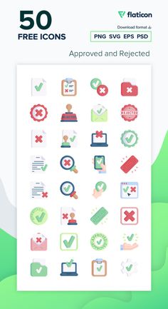 Icon Pack: Approved and Rejected | Flat Free Icons Png, Png Pack, Icon Collection, Edit Icon, Video App, Free Icon