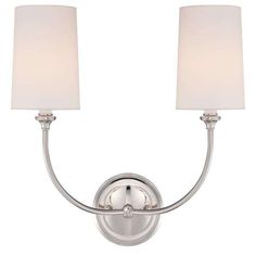 Libby Langdon Sylvan 2 Light Sconce-Crystorama Lighting Company-CRYSTO-2242-PN-Wall LightingSilver-1-France and Son Crystorama Lighting, Indoor Wall Sconces, Candelabra Bulbs, Wall Candles, Light Sconces, Diffused Light, Lamps Plus, Drum Shade, Fabric Shades