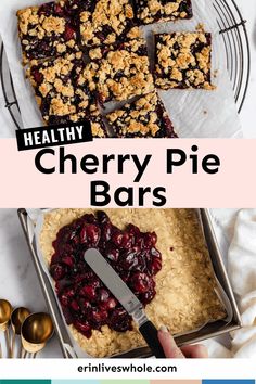 healthy cherry pie bars with oatmeal toppings