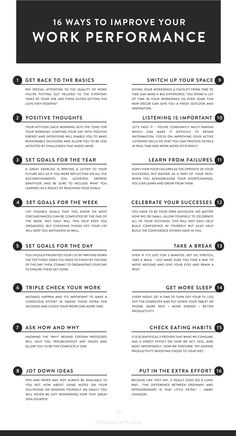 a black and white poster with the words, 10 ways to improve your work performance