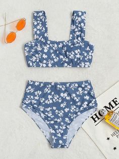 Discover the Floral High Waisted Bikini Swimsuit you never knew you needed. At ROMWE. Swimsuits For Teens Two Piece, High Waisted Two Piece Swimsuit, Cute Summer Bikinis Modest, Cute Swimsuits One Piece, Cute Swimsuits For Teenagers, Bathing Suit For Body Type, Cute Swimming Suits, Cute Swim Suits, Preppy Bathing Suit