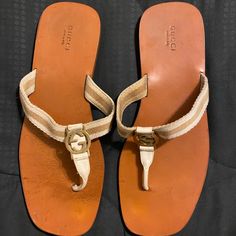 Gucci Sandals In Used Condition And Brand New Resole.Please Refer To The Last Picture. Designer Brown Sandals For Vacation, Gucci Brown Sandals For The Beach, Gucci Sandals With Round Toe For Vacation, Gucci Beige Open Toe Sandals, Gucci Open Toe Sandals For Beach, Gucci Sandals For Spring Vacation, Casual Gucci Leather Sandals, Gucci Beige Sandals For Summer, Gucci Sandals For Summer Vacation