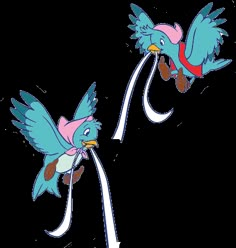 two cartoon birds flying next to each other