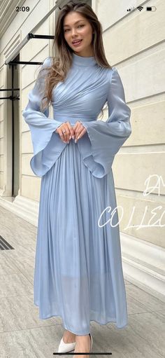 Light Blue Prom Dresses, Prom Dresses High Neck, Simple Elegant Dresses, Light Blue Prom, Dresses High Neck, High Neck Prom Dress, Blue Prom Dresses, Stile Hijab, Light Blue Prom Dress