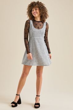 Bring a touch of preppy chic to your wardrobe with this boucle plaid mini dress. The button detail side adds a playful twist to this timeless classic. White Dress Boots, Football Dress, Plaid Mini Dress, Football Homecoming, Preppy Chic, Skirts With Boots, Altar'd State, Plaid Dress, New Tops