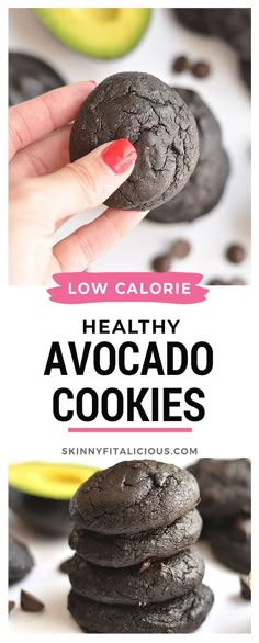 Healthy Chocolate Avocado Cookies are low calorie and gluten free! #healthy #cookie #avocado #chocolate #lowcalorie #glutenfree #dairyfree Avocado Treats, Avocado Dessert Recipes Healthy, Low Calorie Avocado Recipes, Sweet Avocado Recipes, Avocado Cookies Healthy, Avocado Dessert Recipes, Low Cal Avocado Recipes, Paleo Avocado Dessert Recipes, Chocolate Avocado Cookies