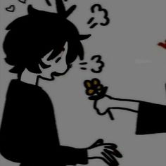 a drawing of a boy giving flowers to a girl with hearts coming out of her ears