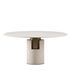 a white table with a metal base and an oval shaped center piece on the top