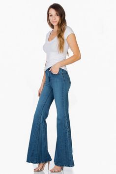 High Waist, Five Pocket Design, Faded Look Super Flared Mermaid Wide Leg Finish with Exposed Seam jeans make it perfect to pair with your favorite jeans, shirt jacket, Shacket, or Sexy Top for the Spring 7 Summer season.Made In: USAFabric Contents: 73% Cotton 14% Rayon 11% Polyester 2% Spandex Wide Leg Denim Pants, Flare Denim Jeans, Kids Outerwear, Top Graphic Tees, Bell Bottom, Denim Flares, Affordable Clothes, Wide Leg Denim, Pocket Design