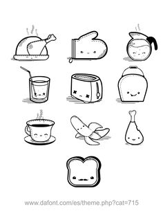 some food is drawn in black and white