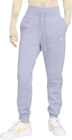 Purple Sweatpants, Nike Sportswear Phoenix Fleece, Nike Web, Nike Sportswear Women, Nike Sweats, Women's Sportswear, Comfy Clothes, Loungewear Luxury, Fitted Joggers