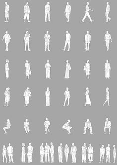 the silhouettes of people are shown in white on a gray background, including one man and two women