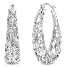 PRICES MAY VARY. MADE IN STERLING SILVER: These Heart Filigree Design Hoop Earrings are Made of Real 925 Sterling Silver and come with a '925' sterling silver stamp as a symbol of product quality. All LeCalla Sterling Silver Earrings have perfect shine and finish. Sterling silver is hypoallergenic and nickel-free making this a great choice for those with very sensitive skin. ⚡【Size Info】FEATURE : MEDIUM HOOPS EARRINGS, DIMENSIONS : 30 MM by 21 MM / 1.18 Inches by 0.82 Inches, with Click-Top Clos Filigree Hoop Earrings, Medium Hoop Earrings, Hoops Earrings, Sterling Silver Filigree, Filigree Design, Sterling Silver Hoop Earrings, Sterling Silver Hoops, Jewelry Earrings Hoops, Silver Hoops