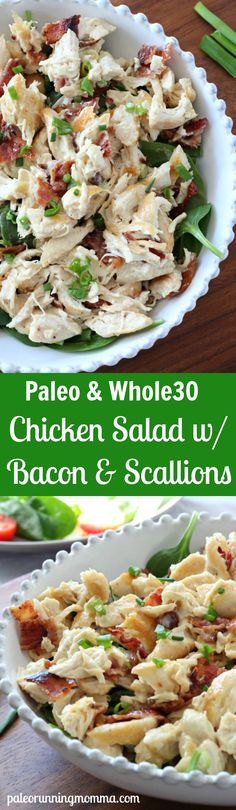 chicken salad with bacon and scallions in a bowl