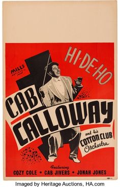 an old movie poster with a man holding a cell phone in his right hand and the words cap calloway on it