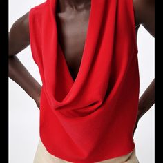 Nwt Sexy Red Sleeveless Cowl Neck Perfect Cleavage! Ships Same Day Red Sleeveless Tank Top For Night Out, Elegant Red Tank Top For Night Out, Chic Red Tank Top For Night Out, Elegant Red V-neck Tank Top, Elegant Red Zara Tops, Zara Tank Top For Parties, Red Sleeveless Blouse For Party, Chic Red Stretch Tops, Red Stretch Tops By Zara