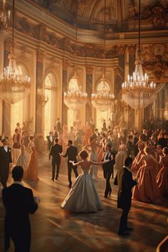 a group of people dancing in a ballroom